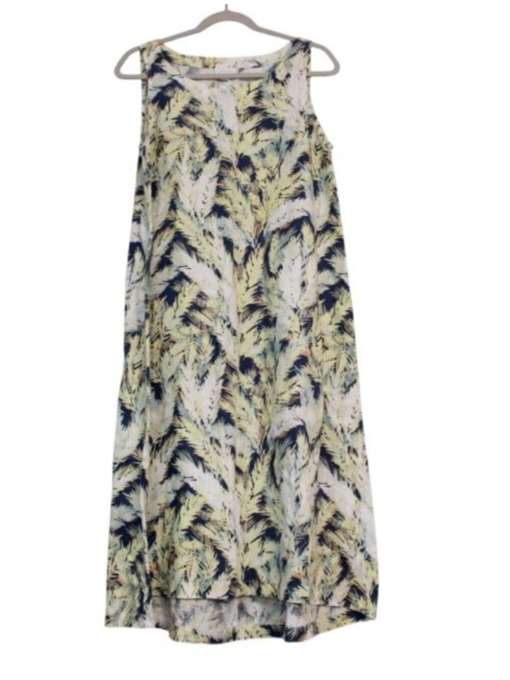 J Jill Love Linen Dress Medium Petite Midi Sundress Tropical Beach Resort Preppy